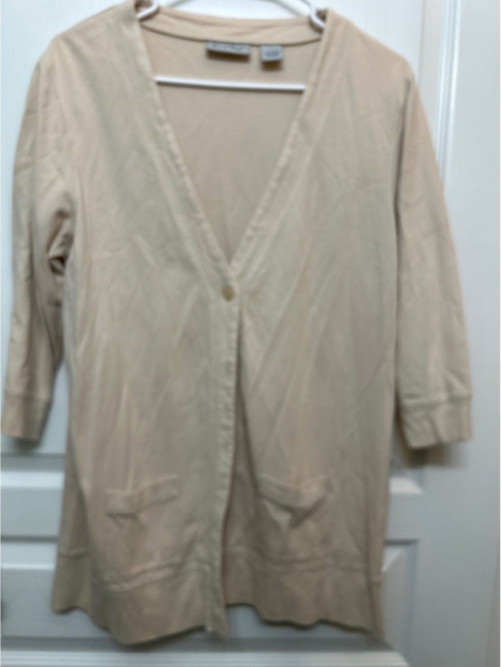 Coral Bay Beige Cotton Button-Up Cardigan, Size Large